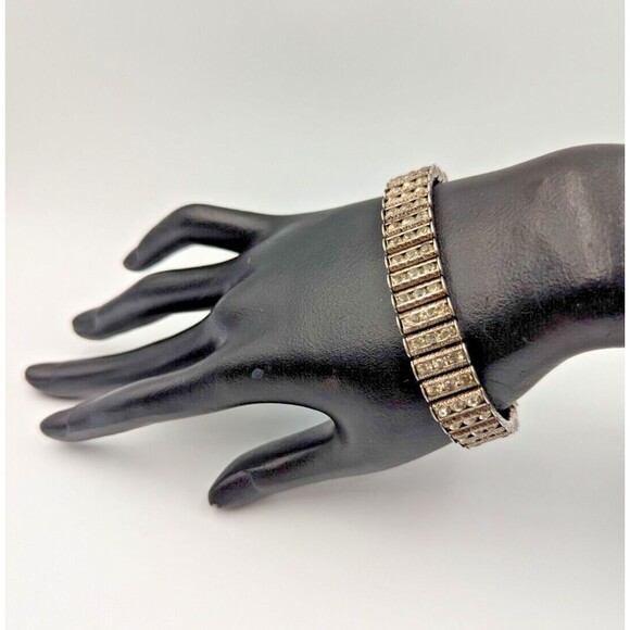 Vintage Bojar Sterling Silver 925 Clear Rhinestone Tennis Bracelet Art-Deco - Picture 7 of 16